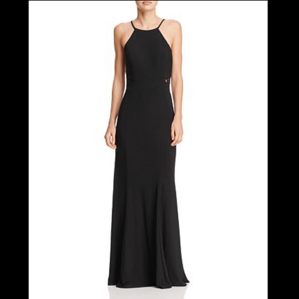 Avery G Lace Cutout-Back Gown, Black, Size 4